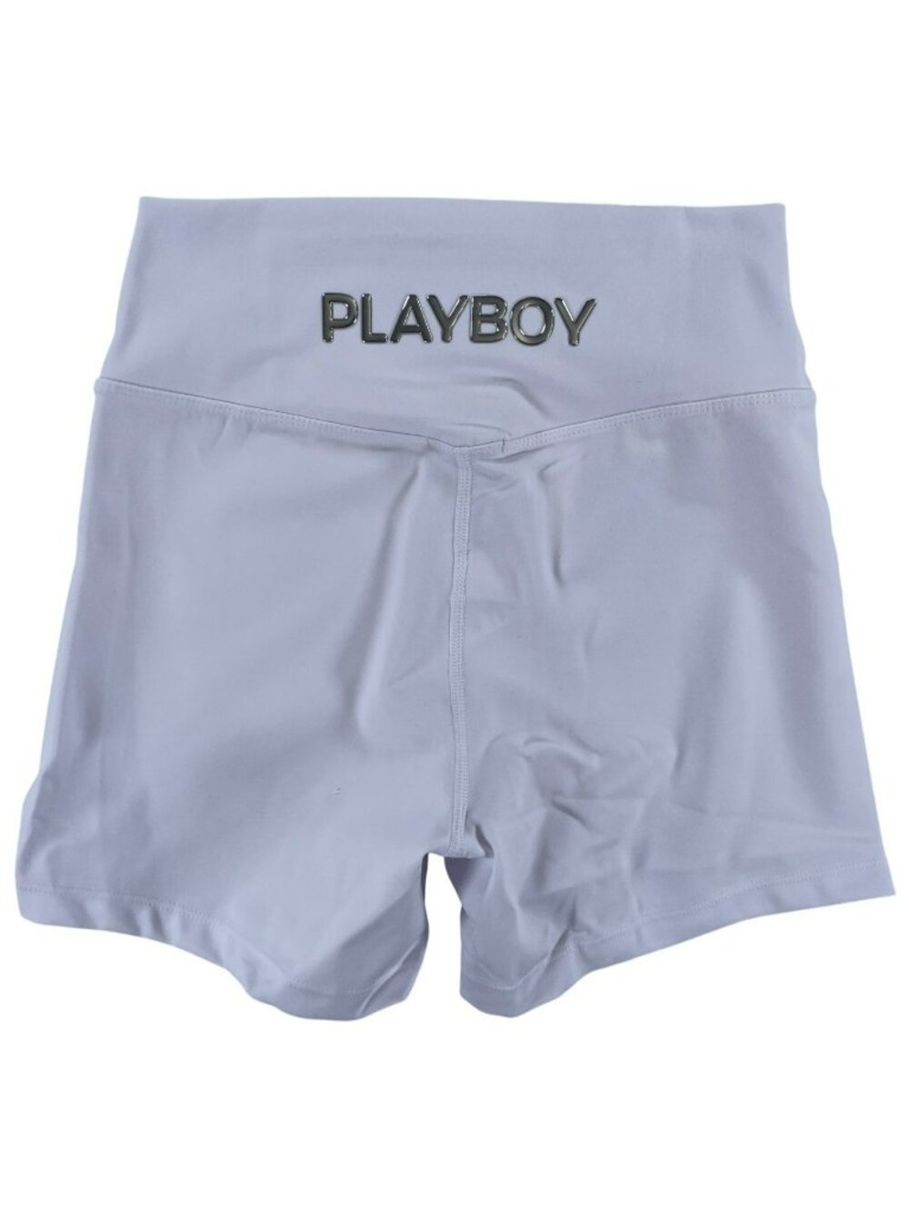 Playboy Chrome Detail Shortie 2" White High Waist Stretch Biker Shorts Sz M NEW